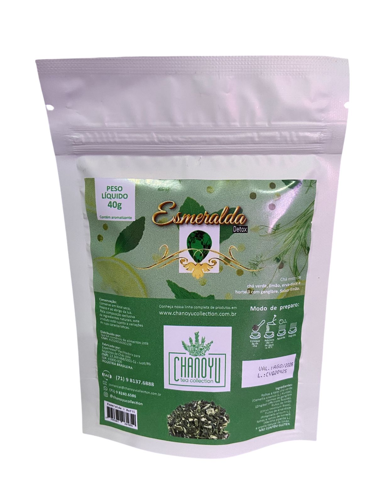 Chá Detox refil - chá verde, limão e hortelã, gengibre 40g