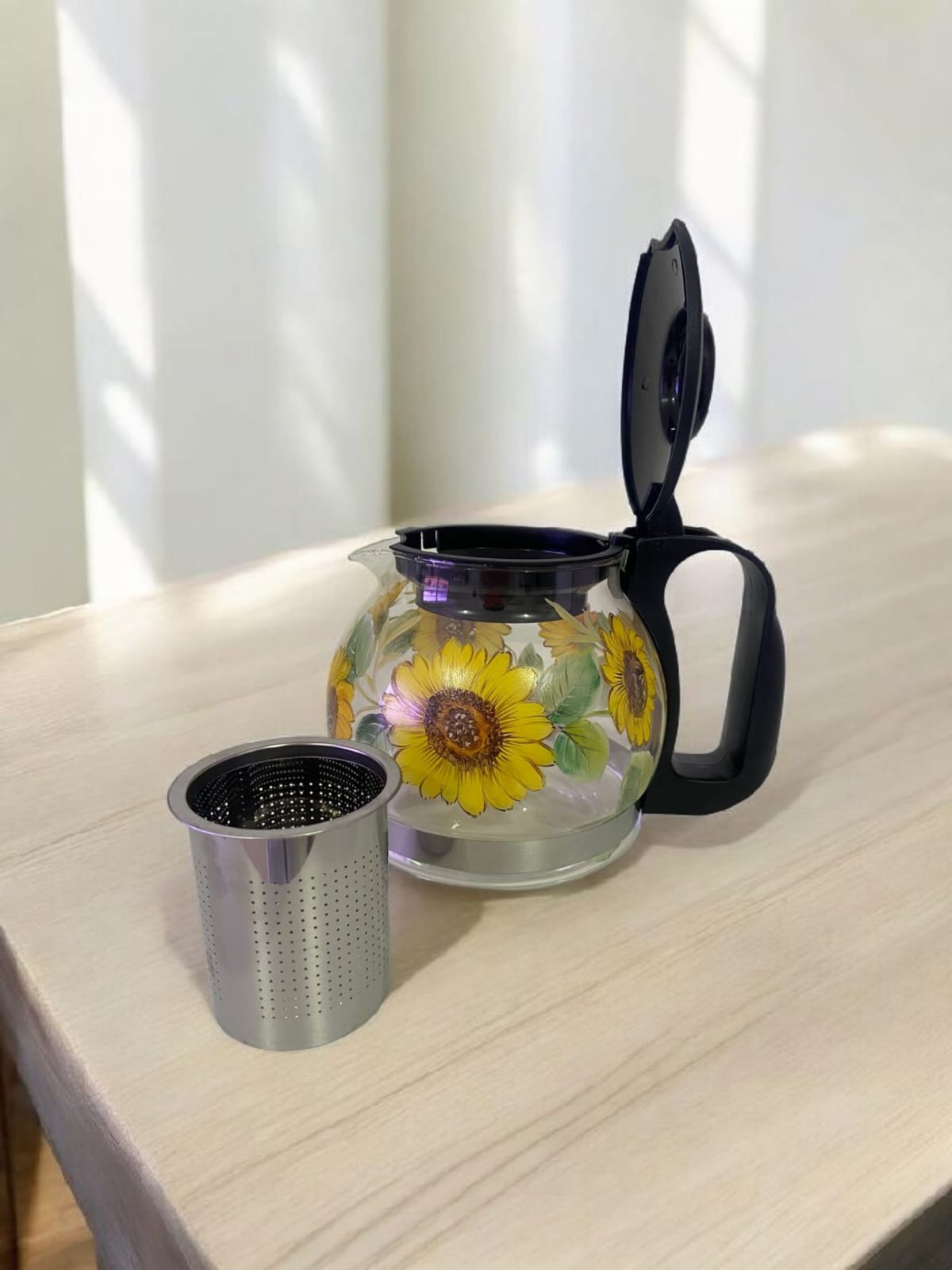 Chaleira de Vidro com Infusor em Inox 1,2 L – Pintada à Mão