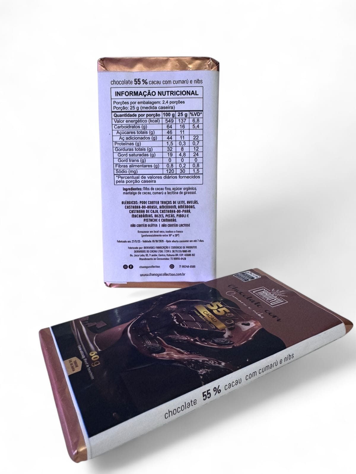 Chocolate 55% cacau com cumarú e nibs 60g