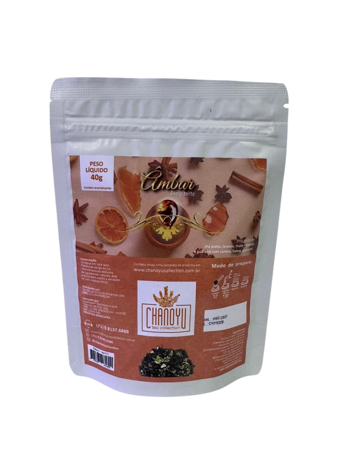 Ambar energizante refil - chá preto, laranja e mate tostado 40g