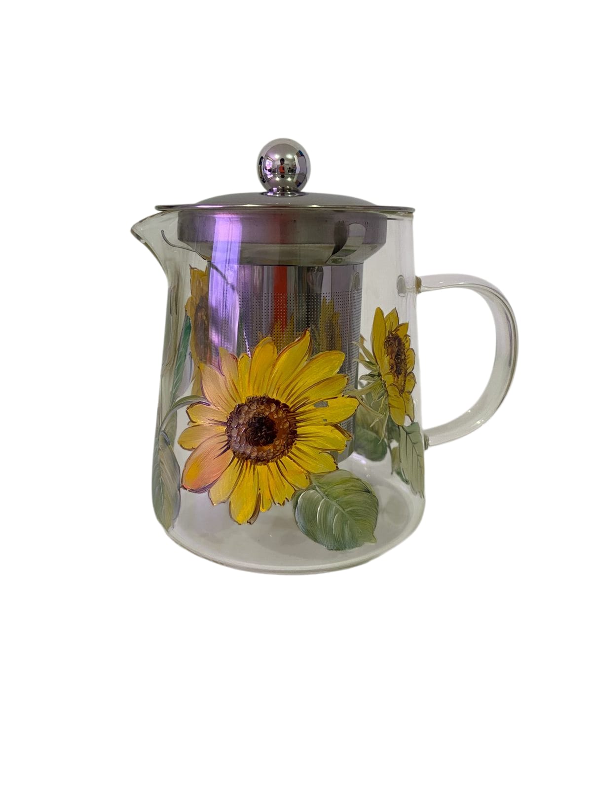 Chaleira de Vidro com Infusor 550 ml Girassol Pintado à Mão