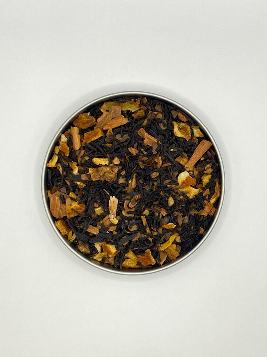 Chá Energizante - chá preto, laranja, mate tostado e guaraná com canela. Sabor guaraná (Lata 40g)
