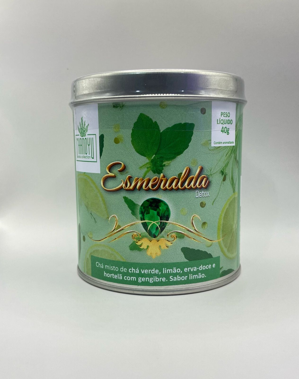 Chá Detox - chá verde, limão, erva doce e hortelã com gengibre - Sabor limão (Lata 40g)