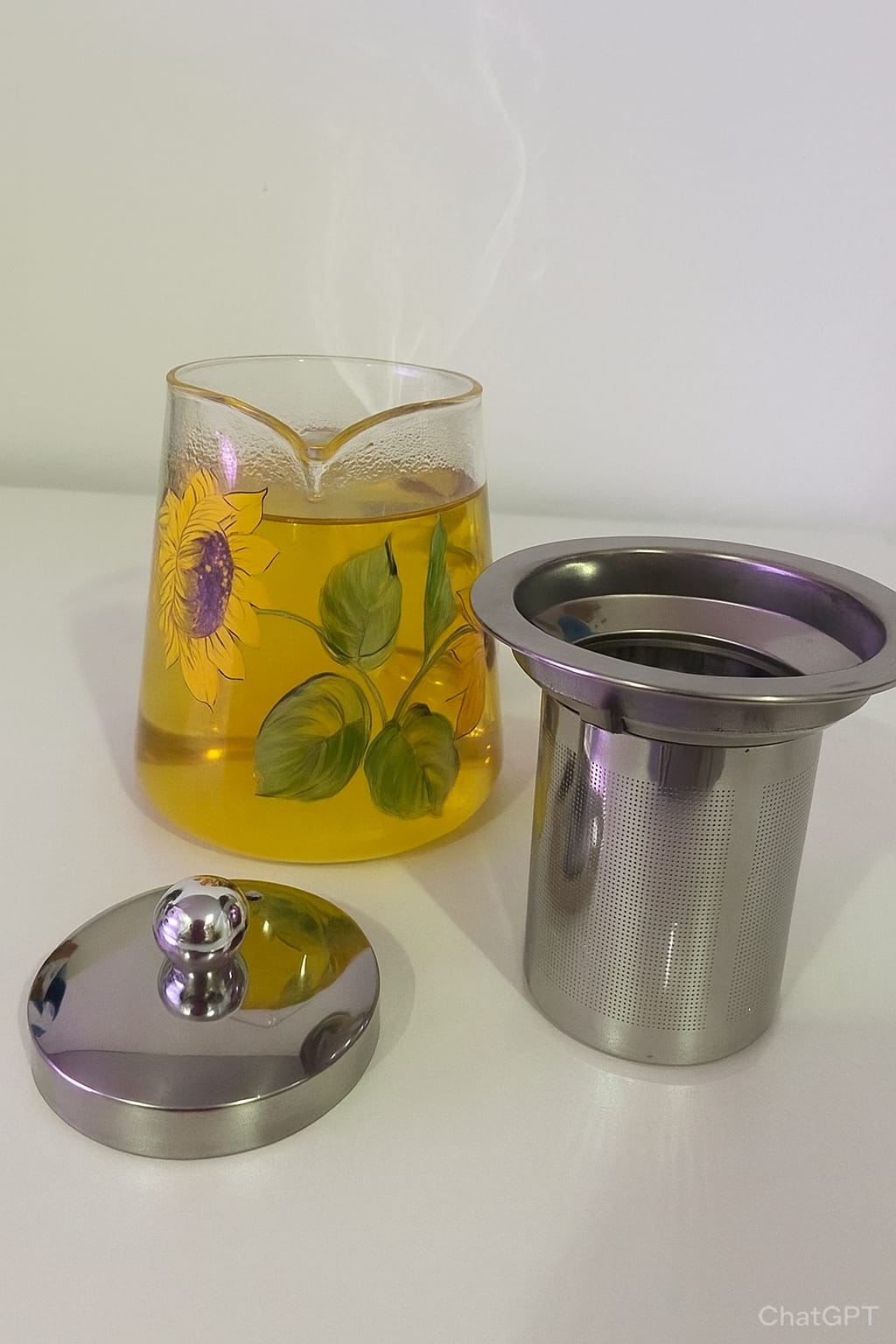 Chaleira de Vidro com Infusor 550 ml Girassol Pintado à Mão
