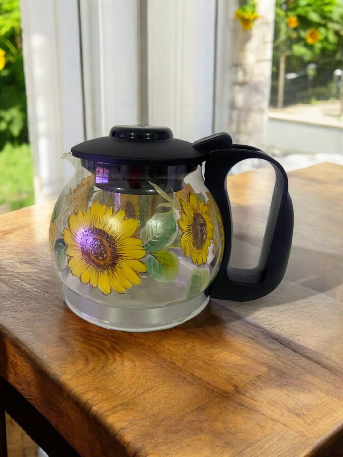 Chaleira de Vidro com Infusor em Inox 1,2 L – Pintada à Mão